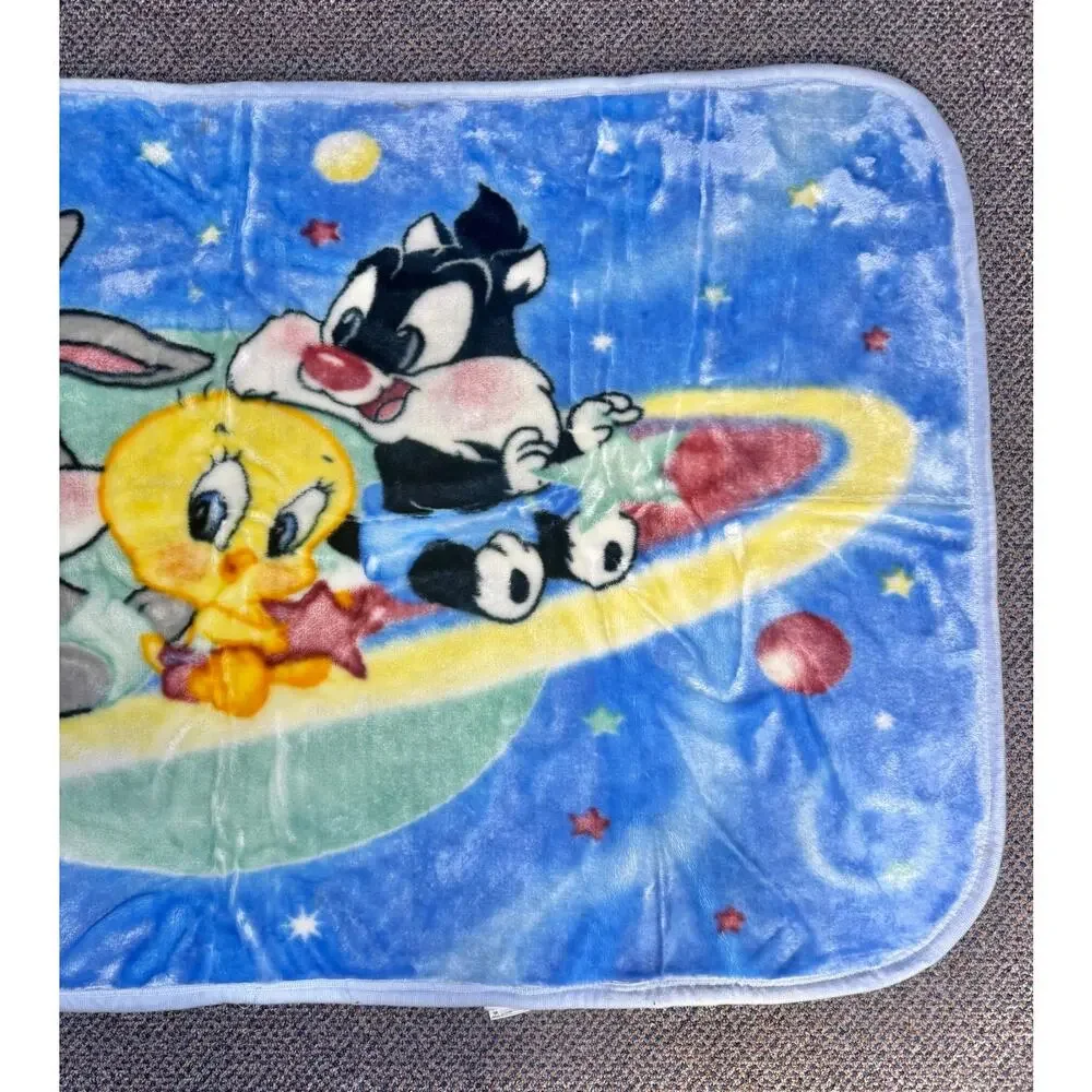 Vintage Baby Looney Tunes Bugs, Tweety & Sylvester Outer Space Blanket 46x28